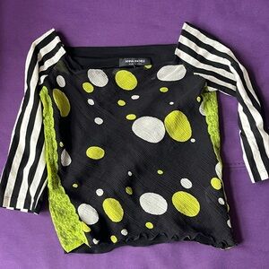 Vintage 90s Y2K Silk Anna Rachele Italy Geometric Graphic Lace Top S/M